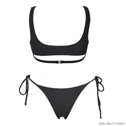2 Piece Heart Ring Neon Pink Push Up High Waist G String Swimsuit Strap Bandage Swimwear Bathing Suit Halter Top Bikini Set The Clothing Company Sydney