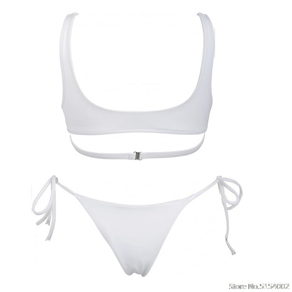 2 Piece Heart Ring Neon Pink Push Up High Waist G String Swimsuit Strap Bandage Swimwear Bathing Suit Halter Top Bikini Set The Clothing Company Sydney