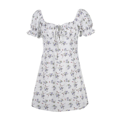 White Floral Bandage Ruched Office Puff  Sleeve High Street A line Summer Casual Mini Dress The Clothing Company Sydney