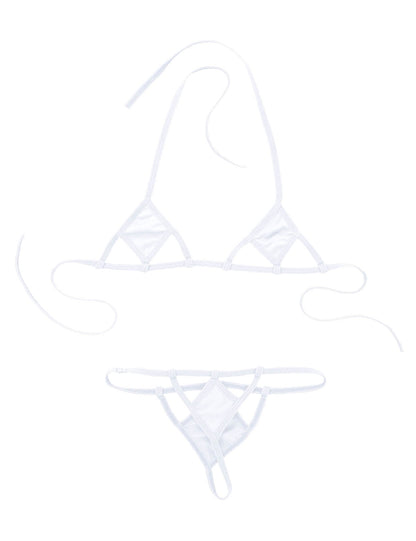 2 Piece Lingerie Exotic Sets Underwear Minimal Cover Mini Micro Bikini Set Halter Neck Self-tie Bra Top with G-String Briefs The Clothing Company Sydney