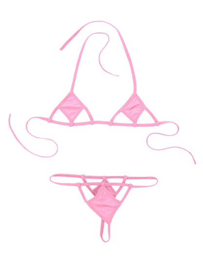 2 Piece Lingerie Exotic Sets Underwear Minimal Cover Mini Micro Bikini Set Halter Neck Self-tie Bra Top with G-String Briefs The Clothing Company Sydney