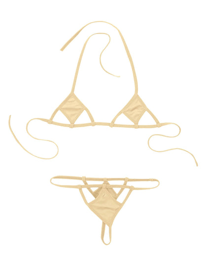 2 Piece Lingerie Exotic Sets Underwear Minimal Cover Mini Micro Bikini Set Halter Neck Self-tie Bra Top with G-String Briefs The Clothing Company Sydney