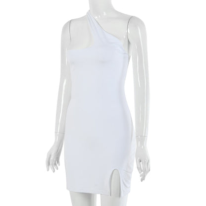 Lace Up Bandage Cross Slit Mini One Shoulder Sleeveless Bodycon Backless Streetwear Party Club Dress The Clothing Company Sydney