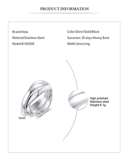 Classic 3 Rounds Ring Sets Women Stainless Steel Wedding Engagement Jewellery The Clothing Company Sydney