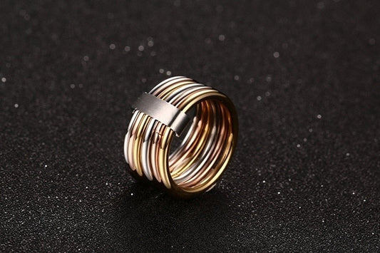 Fashion 6 Plain Bands Interlocked Stacked Wide Statement Cocktail Rings for Women Three Colors Femme Ring Set The Clothing Company Sydney