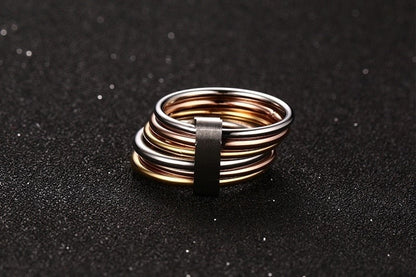 Fashion 6 Plain Bands Interlocked Stacked Wide Statement Cocktail Rings for Women Three Colors Femme Ring Set The Clothing Company Sydney