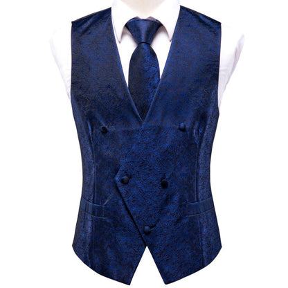 Men's Vests and Tie Business Formal Dresses Slim Vest 4piece Hanky cufflinks for Suit Blue Paisley Waistcoat The Clothing Company Sydney