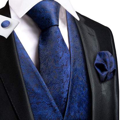 Men's Vests and Tie Business Formal Dresses Slim Vest 4piece Hanky cufflinks for Suit Blue Paisley Waistcoat The Clothing Company Sydney