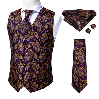 Men's Vests and Tie Business Formal Dresses Slim Vest 4piece Hanky cufflinks for Suit Blue Paisley Waistcoat The Clothing Company Sydney