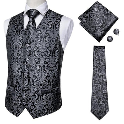 Men's Vests and Tie Business Formal Dresses Slim Vest 4piece Hanky cufflinks for Suit Blue Paisley Waistcoat The Clothing Company Sydney
