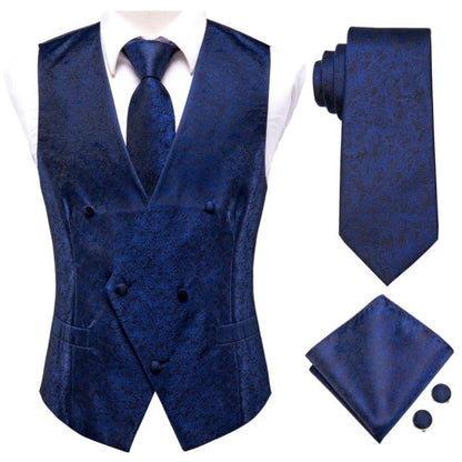 Men's Vests and Tie Business Formal Dresses Slim Vest 4piece Hanky cufflinks for Suit Blue Paisley Waistcoat The Clothing Company Sydney