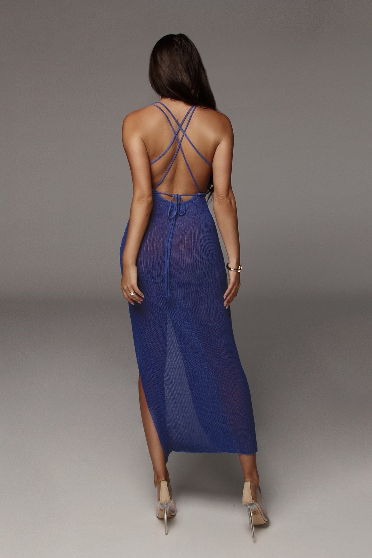 Crochet Beach Maxi See Through Plunge Backless Bandage Sleeveless Lacing Split Long Dresses The Clothing Company Sydney