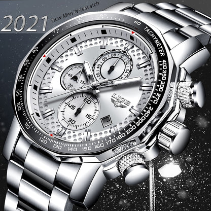 Silver Big Dial Watch Men Sport Quartz Mens Military Water Resistant Chronograph Watch The Clothing Company Sydney