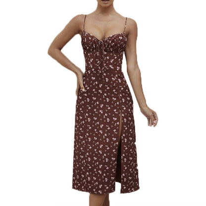 Summer Floral Print Party Long Dresses Puff Short Sleeve Elegant Club Chic Maxi Split Dresses The Clothing Company Sydney
