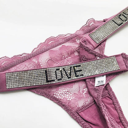 Underwear Rhinestone Letter Thongs Lace Transparent T Back for Low Rise Soft Panties Black Lingerie G String The Clothing Company Sydney