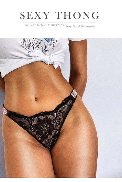 Underwear Rhinestone Letter Thongs Lace Transparent T Back for Low Rise Soft Panties Black Lingerie G String The Clothing Company Sydney
