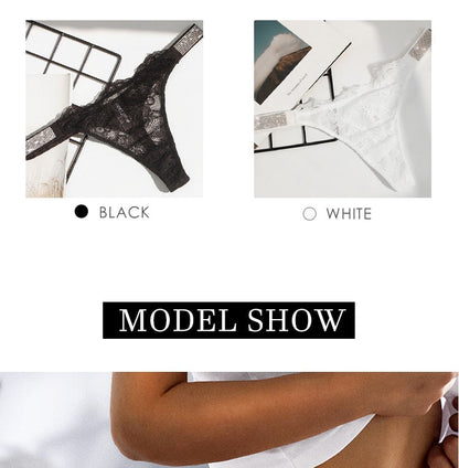 Underwear Rhinestone Letter Thongs Lace Transparent T Back for Low Rise Soft Panties Black Lingerie G String The Clothing Company Sydney