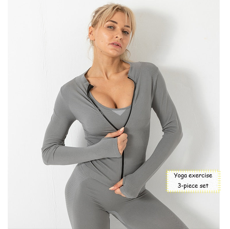 3 Piece Seamless  Women Yoga Sets Ladies Sport Gym suits Wear Running Clothes women Fitness Sport Yoga Suit Keep warm yoga clothing The Clothing Company Sydney