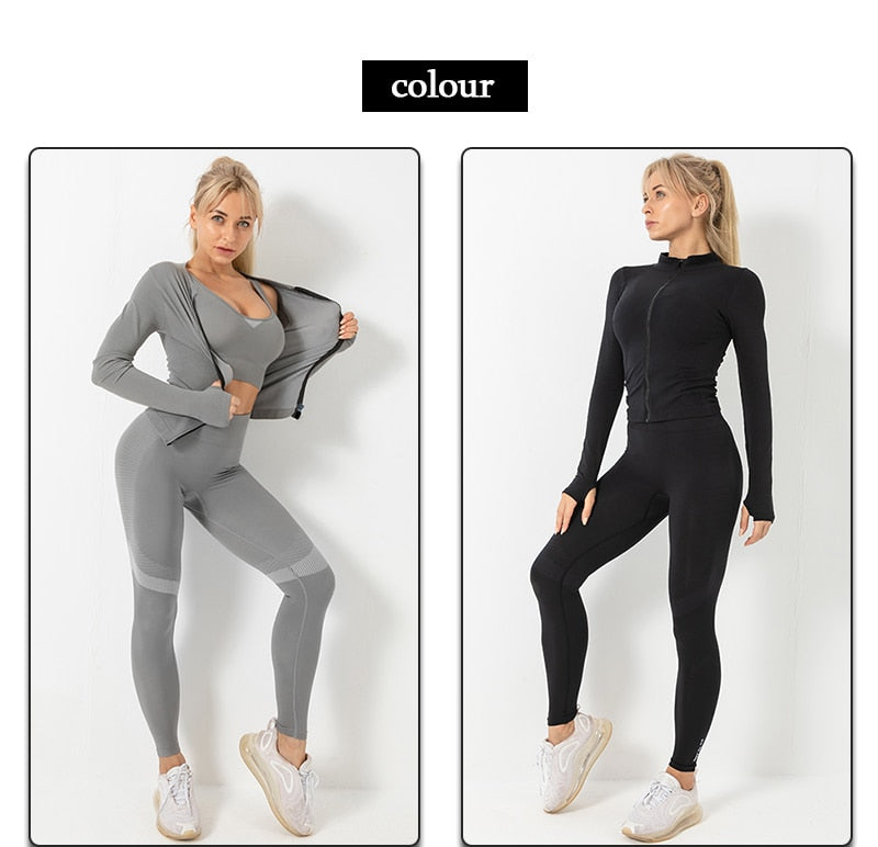 3 Piece Seamless  Women Yoga Sets Ladies Sport Gym suits Wear Running Clothes women Fitness Sport Yoga Suit Keep warm yoga clothing The Clothing Company Sydney
