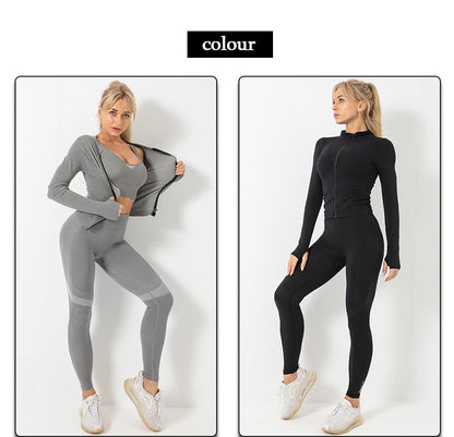 3 Piece Seamless  Women Yoga Sets Ladies Sport Gym suits Wear Running Clothes women Fitness Sport Yoga Suit Keep warm yoga clothing The Clothing Company Sydney