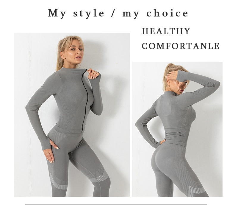 3 Piece Seamless  Women Yoga Sets Ladies Sport Gym suits Wear Running Clothes women Fitness Sport Yoga Suit Keep warm yoga clothing The Clothing Company Sydney