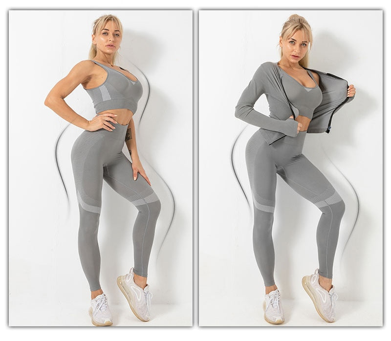 3 Piece Seamless  Women Yoga Sets Ladies Sport Gym suits Wear Running Clothes women Fitness Sport Yoga Suit Keep warm yoga clothing The Clothing Company Sydney