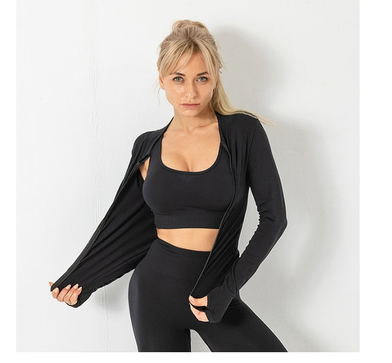 3 Piece Seamless  Women Yoga Sets Ladies Sport Gym suits Wear Running Clothes women Fitness Sport Yoga Suit Keep warm yoga clothing The Clothing Company Sydney