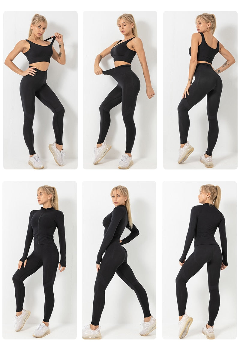 3 Piece Seamless  Women Yoga Sets Ladies Sport Gym suits Wear Running Clothes women Fitness Sport Yoga Suit Keep warm yoga clothing The Clothing Company Sydney