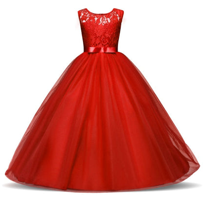 Elegant Princess Lace Dress Kids Flower Embroidery Girls Vintage Children Dresses for Christmas Party Red Ball Gown The Clothing Company Sydney