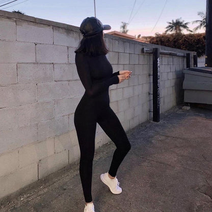 Autumn Winter Jumpsuit Streetwear Long Sleeve Bodycon Solid Sport Fitness Overalls The Clothing Company Sydney