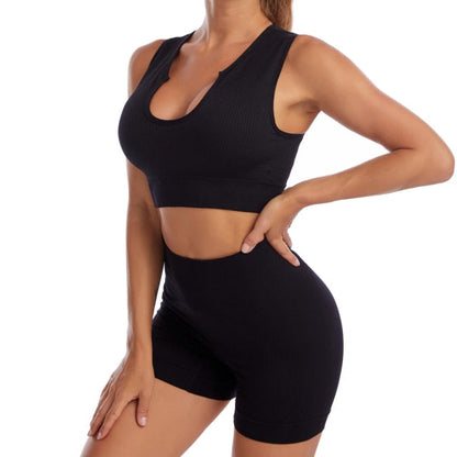 2 Piece Yoga Set Gym Set Workout Seamless Leggings Sports Bra Suit Female Clothing High Waist Shorts Set The Clothing Company Sydney