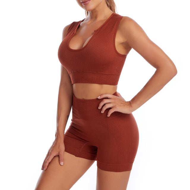2 Piece Yoga Set Gym Set Workout Seamless Leggings Sports Bra Suit Female Clothing High Waist Shorts Set The Clothing Company Sydney