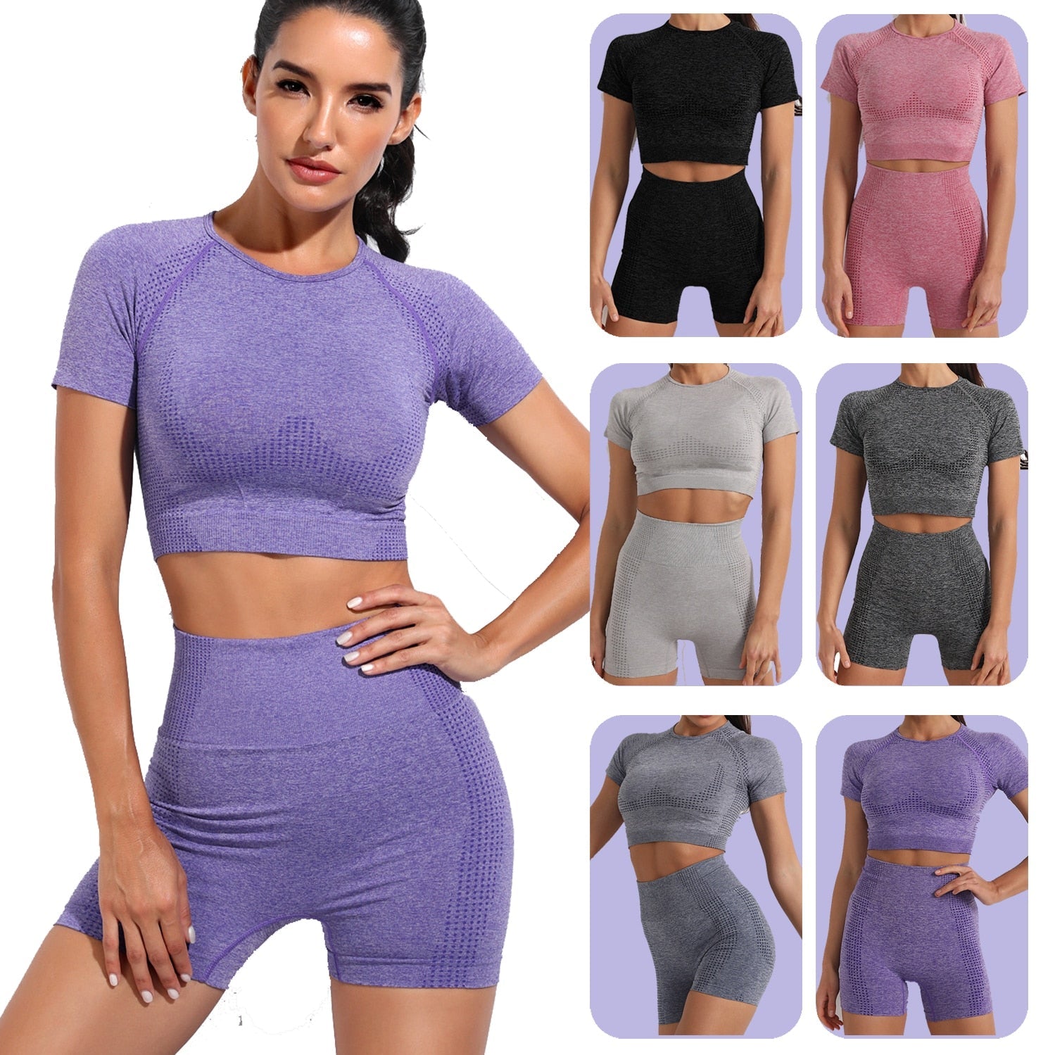 2 Piece Gym Sportwear Yoga Set Suit for Fitness Sport Outfit Seamless Leggings Sports Shorts Top Workout Set The Clothing Company Sydney