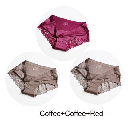 3 Pack Hollow Out Women's Panties Ice Silk Underwear Seamless Solid Sports Briefs Low Waist Underpants Lingerie Set The Clothing Company Sydney