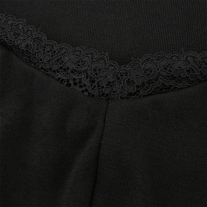 Square Neck Lace Patchwork Bodycon Black Elegant Cotton Fashion Side Split Autumn Dress The Clothing Company Sydney