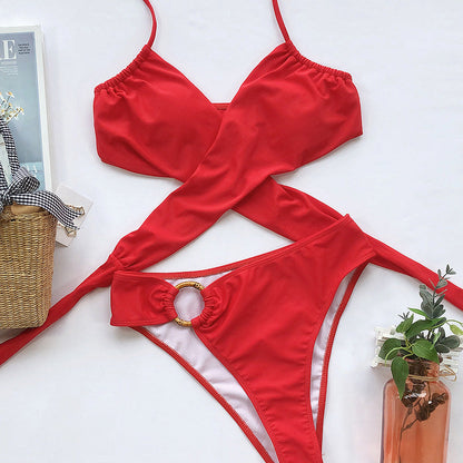 2 Piece One Shoulder Swimsuit High Waist Swimwear Ring Ribbed Brazilian Bikini Set The Clothing Company Sydney