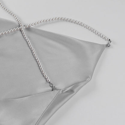 Sexy Silk Solid Pearl Sling Strapless Backless Split Ultra Short Summer Nightclub Club Party Dress The Clothing Company Sydney