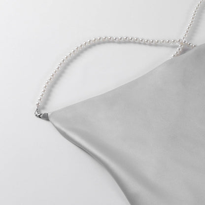 Sexy Silk Solid Pearl Sling Strapless Backless Split Ultra Short Summer Nightclub Club Party Dress The Clothing Company Sydney