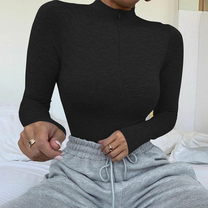 Solid zipper bodysuit stretch long sleeve bodycon sexy streetwear autumn winter body basic sporty active wear The Clothing Company Sydney