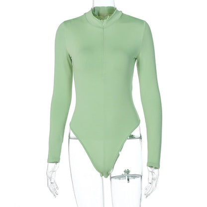 Solid zipper bodysuit stretch long sleeve bodycon sexy streetwear autumn winter body basic sporty active wear The Clothing Company Sydney