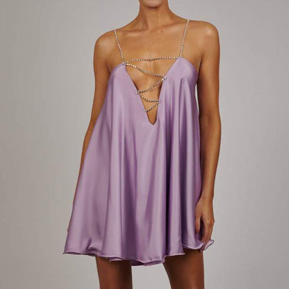 Chain Suspender Short Hollow V-neck A-line Dress Club Wear Dress The Clothing Company Sydney