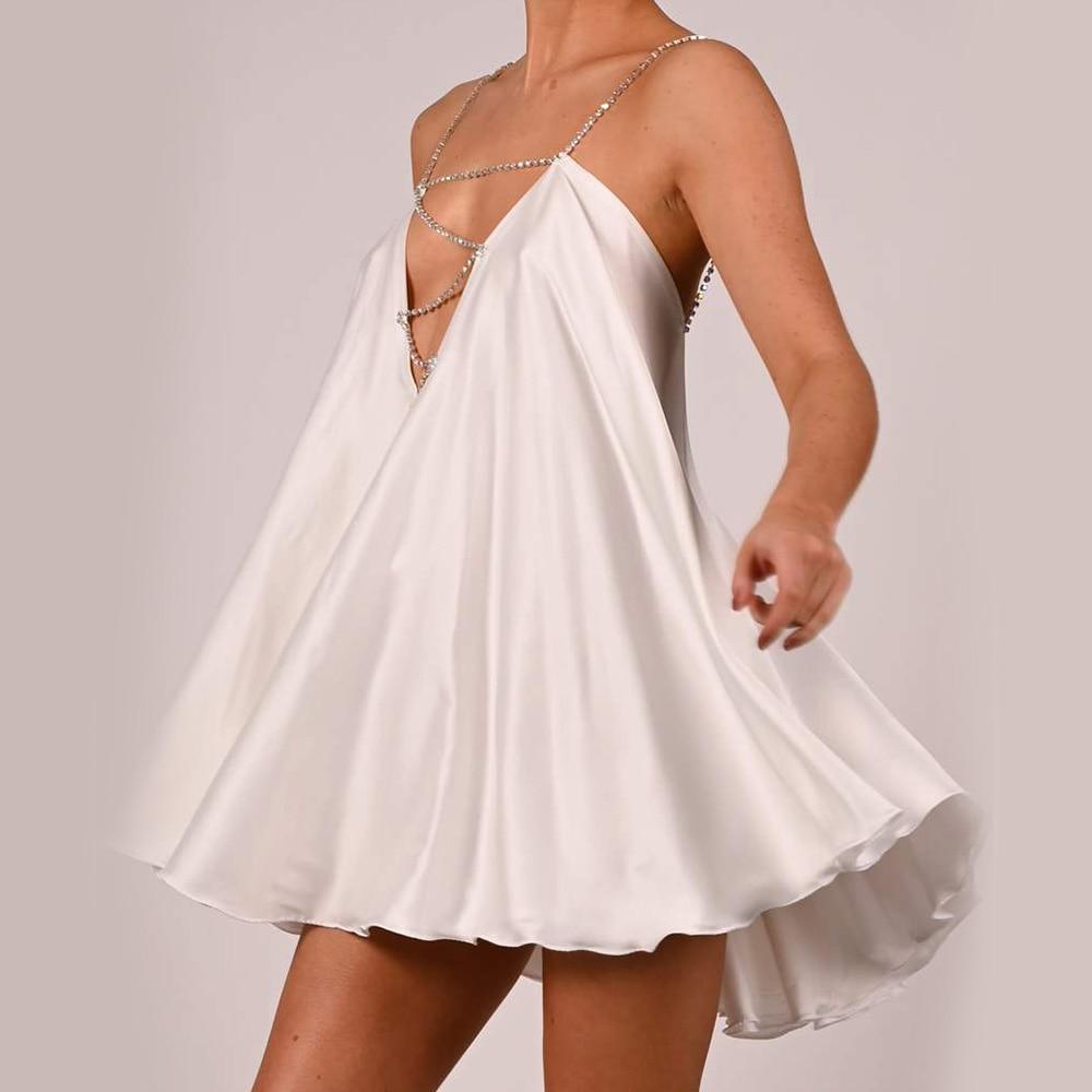 Chain Suspender Short Hollow V-neck A-line Dress Club Wear Dress The Clothing Company Sydney