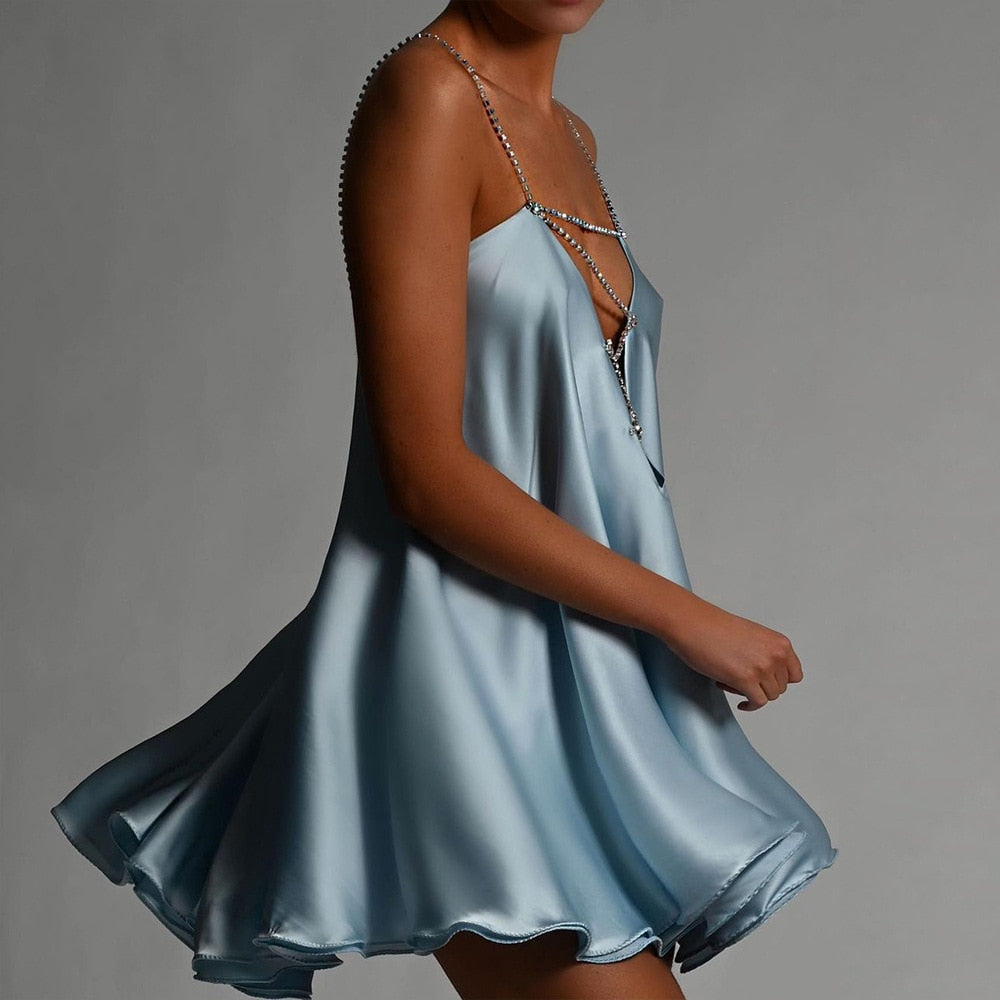 Chain Suspender Short Hollow V-neck A-line Dress Club Wear Dress The Clothing Company Sydney
