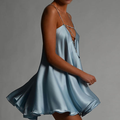 Chain Suspender Short Hollow V-neck A-line Dress Club Wear Dress The Clothing Company Sydney