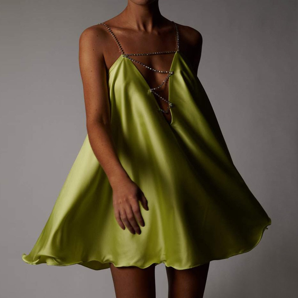 Chain Suspender Short Hollow V-neck A-line Dress Club Wear Dress The Clothing Company Sydney