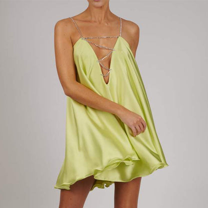 Chain Suspender Short Hollow V-neck A-line Dress Club Wear Dress The Clothing Company Sydney