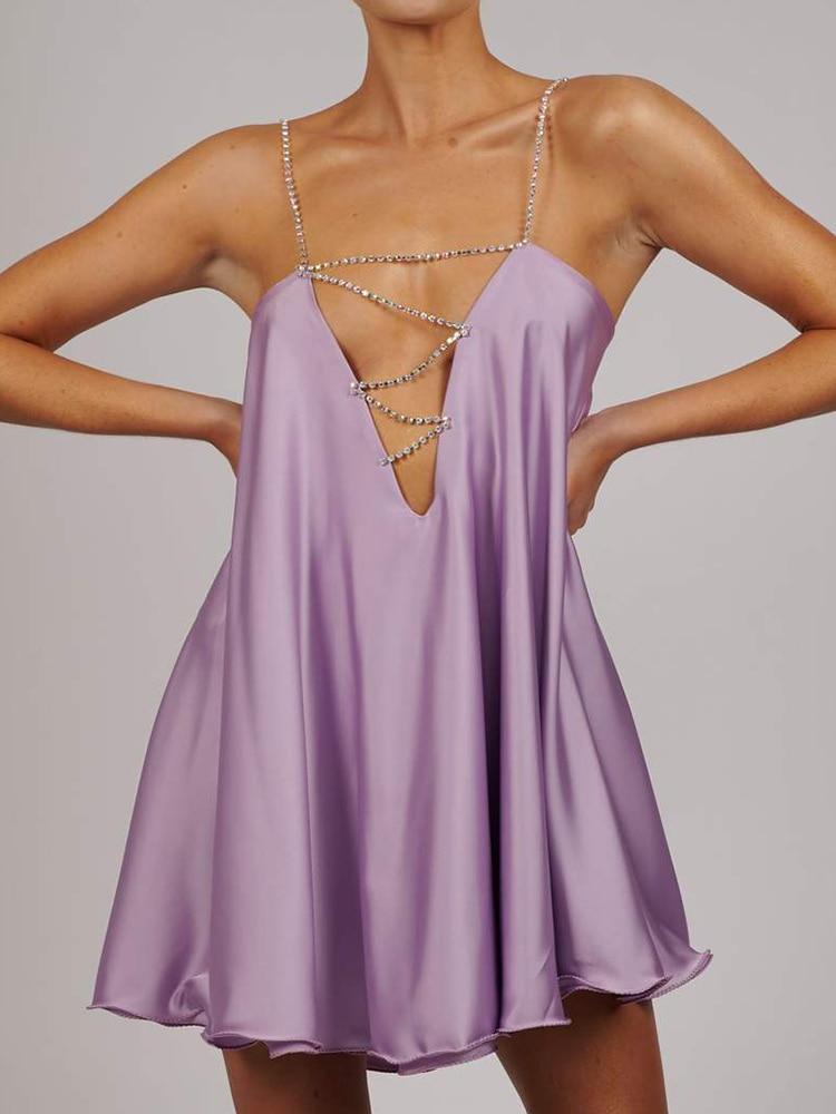 Chain Suspender Short Hollow V-neck A-line Dress Club Wear Dress The Clothing Company Sydney
