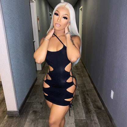 Women Hollow Out Black Mini Bandage Evening Party Night Backless Sleeveless Club Outfit Dress The Clothing Company Sydney