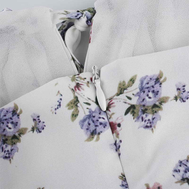 White Floral Bandage Ruched Office Puff  Sleeve High Street A line Summer Casual Mini Dress The Clothing Company Sydney