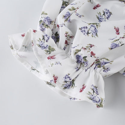 White Floral Bandage Ruched Office Puff  Sleeve High Street A line Summer Casual Mini Dress The Clothing Company Sydney